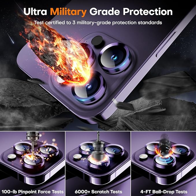 Camera Lens Protector for iPhone 14 Pro Max/14 Pro- Deep Purple | 9H Tempered Glass, Metal Individual Camera Cover, Accessories, Anti-drop, Case Friendly, HD Clear, Anti-Scratch - Image 4