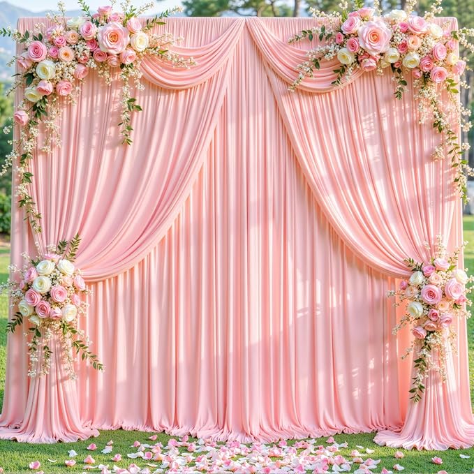 6 Panels Blush Pink Backdrop Curtains for Wedding Party Wrinkle Free Backdrops Curtain Drapes Fabric Decorations Photo Back Drop Cloth for Baby Shower Photography Stage Reception 30ft(W) x 12ft(H) - Image 3
