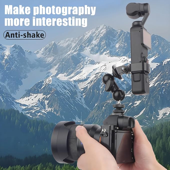 Cold Shoe Mount Expansion Adapter for DJI Osmo Pocket 3,Ajustable 360°Ball Head for DSLR Hot Shoe Mount,Vlogging and Dual Camera Setup - Image 6