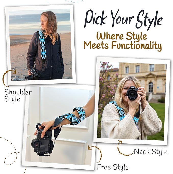 Art Tribute Camera Strap - Shoulder, Crossbody & Neck Camera Strap for Photographers, Fits All Cameras, Canon Nikon Sony Fujifilm, Padded Strap W/Quick Release, Embroidered Cotton & Leather Ends - Image 6