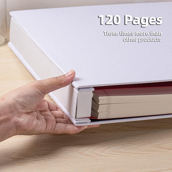 Large Photo Album Self Adhesive 4x6 5x7 3x5 8.5x11 Scrapbook Magnetic Album DIY Scrap Book Length 13 x Width 12.8 (Inches) 120 Sticky Pages Linen Cover DIY Photo Album (White) - Image 4