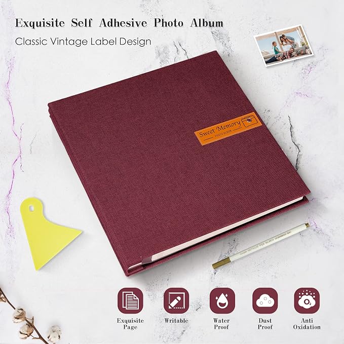 Spbapr Large Photo Album Self Adhesive Magnetic Scrapbook,DIY Scrapbook Album for 4x6 5x7 8x10 Picture,40 Pages Linen Cover Memory Book for Wedding Family Baby Pets, with Metallic Pen and Scraping - Image 4