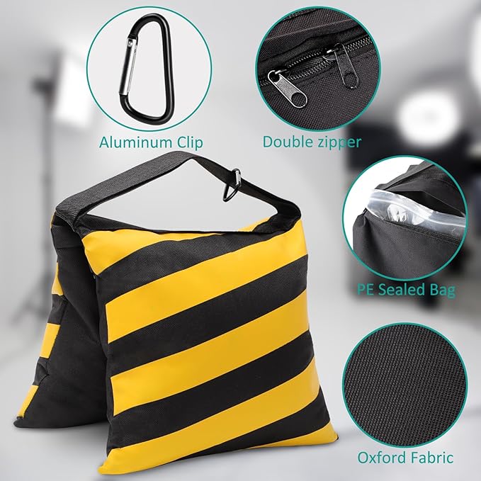 4 Packs Yellow Sandbag Weight Bags for Light Photography Video Equipment | Heavy Duty Saddlebags for Backdrop Stand, Photo Tripod, Canopy, Pop up Tent, Umbrella Base, Fishing Chair, Picnic Table - Image 3