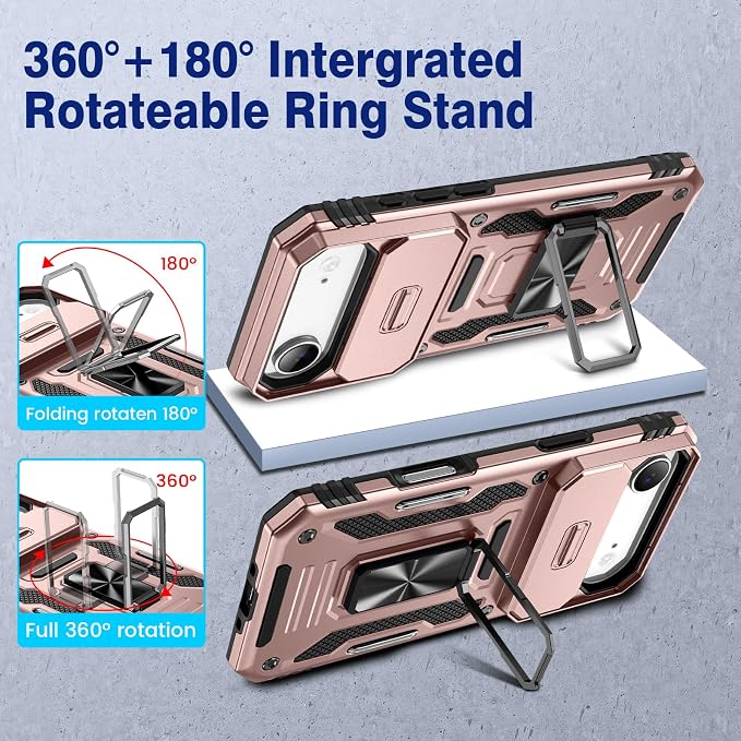 VEGO for iPhone Air Case with Privacy Screen Protector and Kickstand | Slide Camera Cover and Ring Kickstand Military Grade Heavy Duty Protection Cover for iPhone 17 Air 6.5 Inch - Rose Gold - Image 4