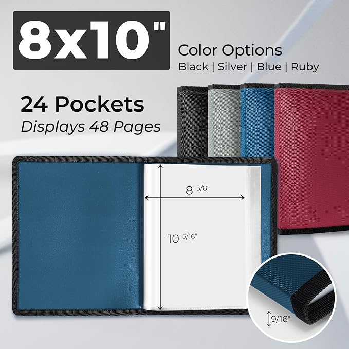 Dunwell 8x10 Photo Album & Art Portfolio Book, 24 Clear Sleeves, Blue | Displays 48 Pages, 24 Clear Sleeves, Black Mounting Paper, Organizer for 8x10 Photos - Image 5