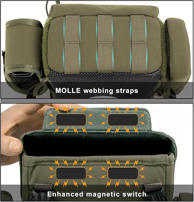 MOXULE Binocular Harness Chest Pack: Bino Case with Rangefinder Pocket | Silent magnetic lid, one-handed access, rain cover, MOLLE webbing for hunting hiking bird watching - Image 3