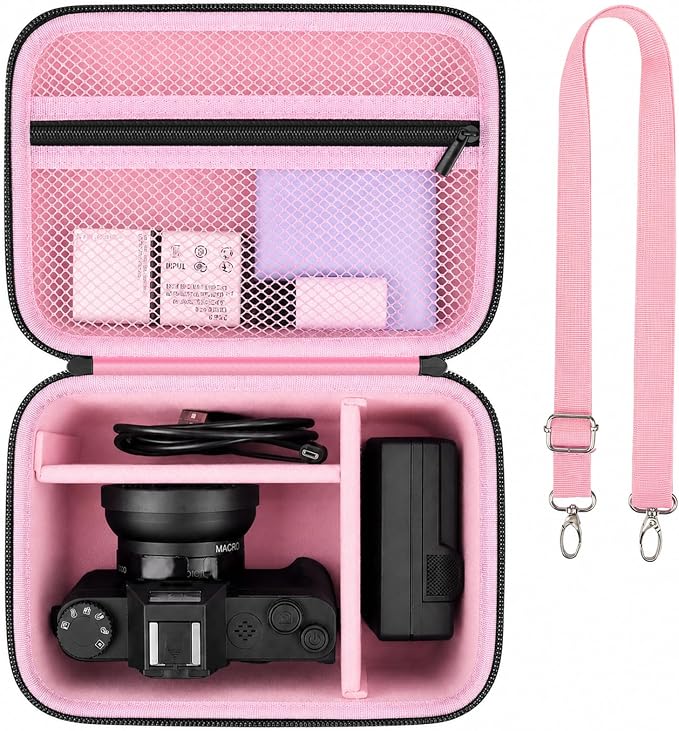 Comecase Large Travel 4K Vlogging Camera Case for Duluvulu/for AUREAPIX | Outdoor Camera Storage with 2 Dividers and Mesh Pocket, for Vloggers and Content Creators, Trip Ready, Pink - Case Only by COMECASE