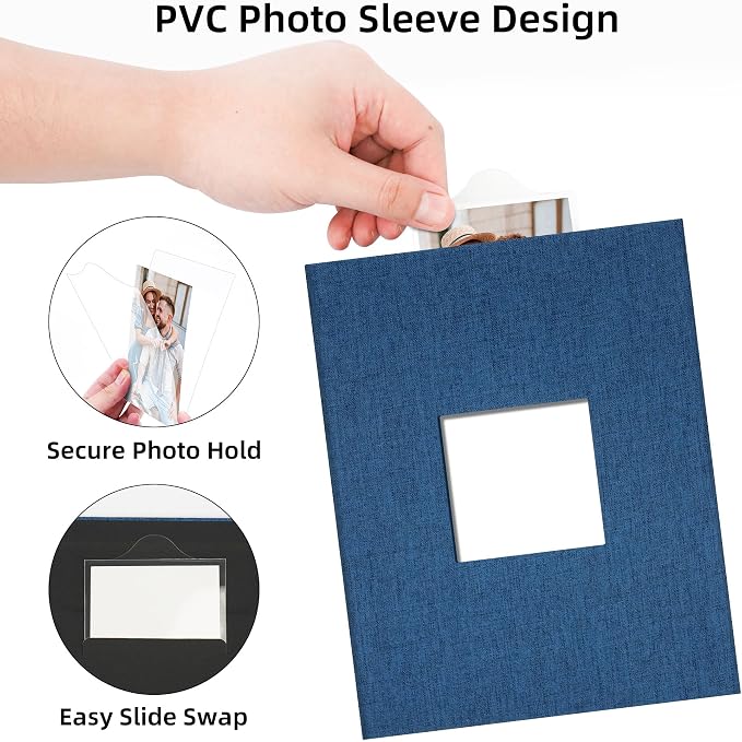 4x6 Slip In Photo Album Holds 200 Pockets Cloth Cover Navy Blue | DIY cover window, Acid free pages, PVC free pockets, Family Travel Wedding, Gift ready - Image 3