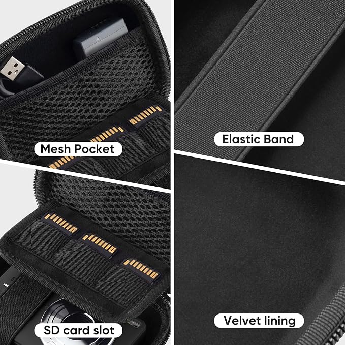 Camera Case for Digital Camera CAMKORY DC403 FHD 1080P/ KODAK PIXPRO FZ55/ FZ45, Small Travel Compact Camera Holder with Mesh Pocket for Accessories SD Card (Black) - Image 5