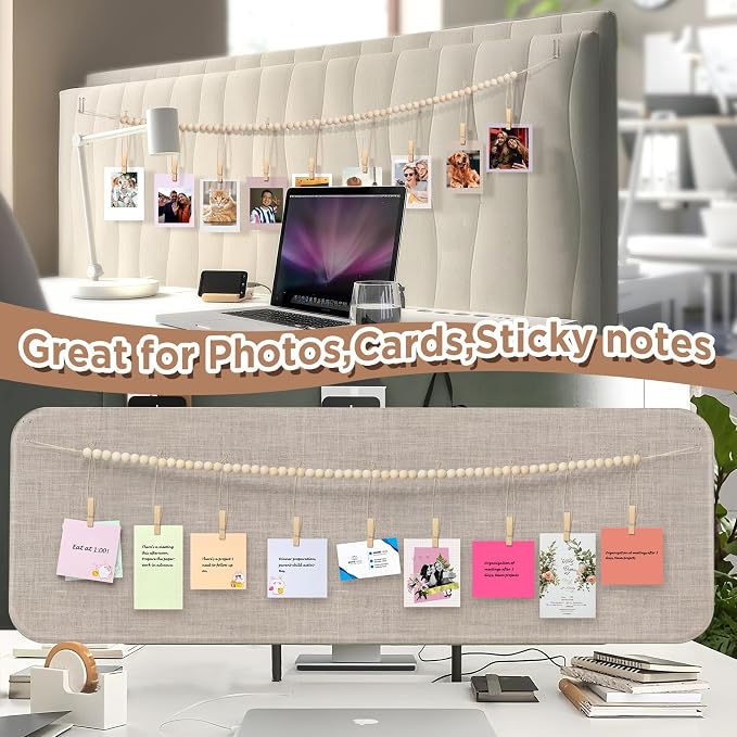 Office Cubicle Hanging Photo Display with Clips, 9 Wood Clips,2 Cubicle Clips for Fabric Wall, Photo Hanger for Boho Office Cubicle Decor, Boho Desk Decor - Image 6