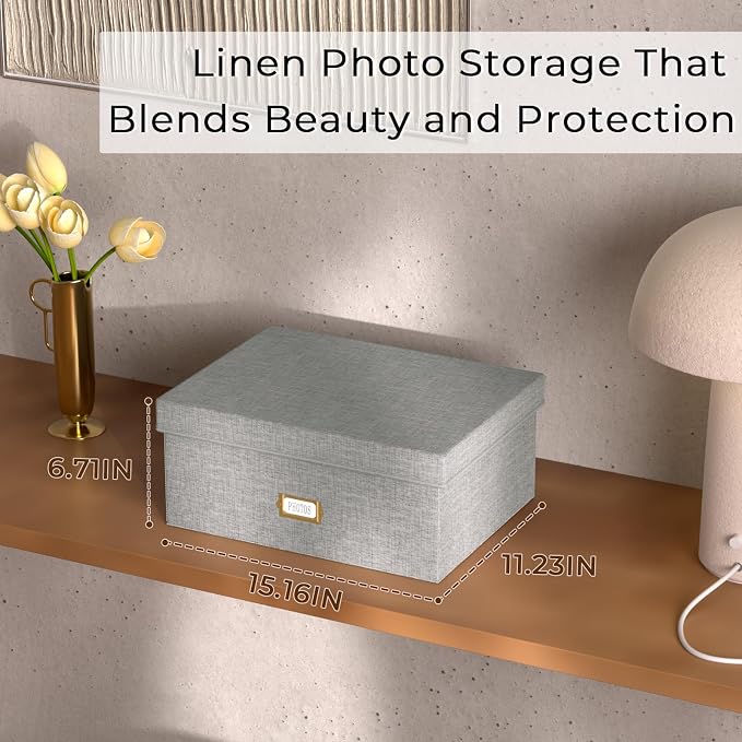 Decorative Photo Storage Box, Linen Photo Box Holds 1700 5x7 Pictures Grey | Photo Storage Containers with 8 Dividers, Memory Keepsake Organizer for Photos, Scrapbook Supplies, Cards, Stamps,Archive Box - Image 6