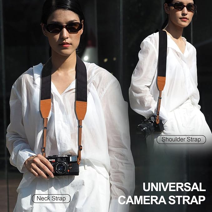 Padwa Lifestyle Corduroy Camera Strap - 2" Double Layer Full Grain Cowhide Leather Head Camera Straps for Photographers, Unique Soft Corduroy Fabric with Quick Release fits all Cameras -Black - Image 5