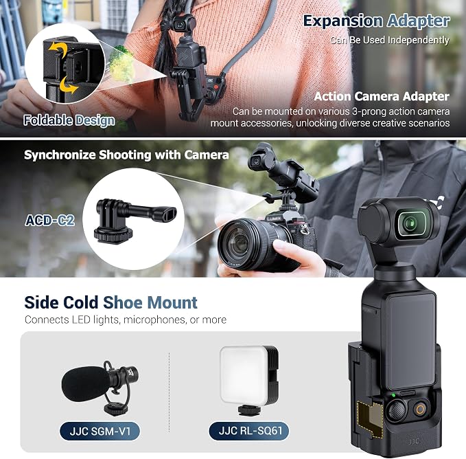 JJC Expansion Adapter & Magnetic Phone Holder for DJI Pocket 4/3 Xtra Muse | with Cold Shoe and Magsafe Bracket for iPhone 17 16 15 14, Osmo Pocket4 Pocket3 Phone Vlog Accessories on Tripod - Image 6