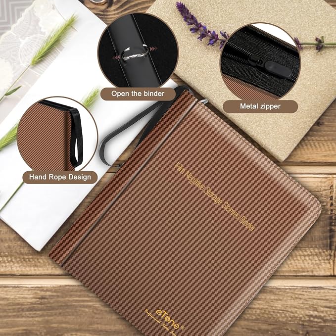 eTone Film Negative Storage Album, Black PU Leather, 50 35mm Acid-Free Sleeves, Triple Ring Binder Box, 13.18x7.08x1.96 Inch (Brown) - Image 6