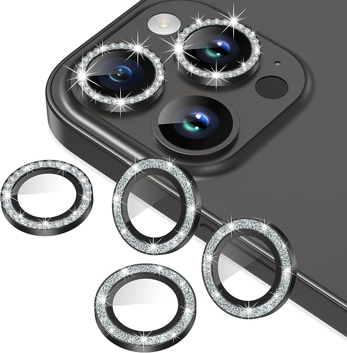AGVEE 3+3 6 Pack for iPhone 14 Pro & Max Camera Lens Protector Cover | Individual Bling Diamond & Bling Glitter Sparkle Cute Gem Metal Ring, 9H Tempered HD Glass by AGVEE