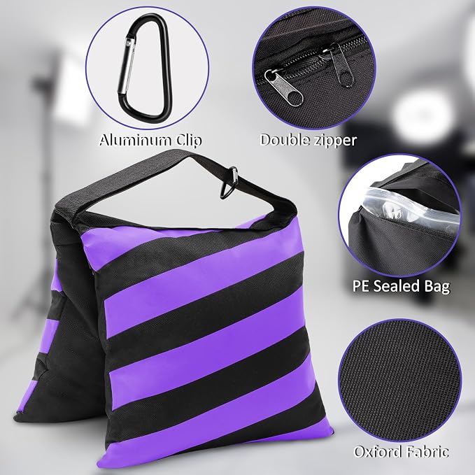 4 Packs Purple Sandbag Weight Bags for Light Photography Video Equipment | Heavy Duty Saddlebags for Backdrop Stand, Photo Tripod, Canopy, Pop up Tent, Umbrella Base, Fishing Chair, Picnic Table - Image 3
