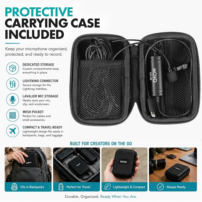Movo LV1-DI Lavalier Microphone for iPhone & iPad – MFi Certified Lightning Clip-On Mic – 20ft Cable – for YouTube, TikTok, Podcasts, Interviews & Vlogging - Image 6