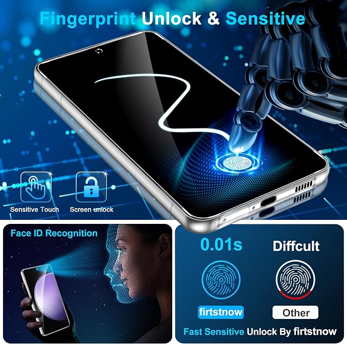 firtstnow 3 Pack for Samsung Galaxy S23 FE Screen Protector Tempered Glass + 3 Pack Camera Lens Protector, Military Grade Shatterproof, 9H Hardness, Fingerprint Unlock, Case Friendly 6.4 Inch - Image 2