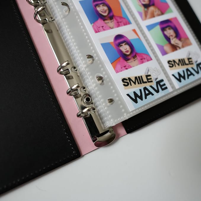 Photo Album For 2X6 Photo Booth Slip In Strips And 4X6 Pictures - 6 Ring Notebook Binder With 20 2 By 6 Sleeves - Fits 80 Photobooth Prints (PINK HARD COVER, 2X6) - Image 2