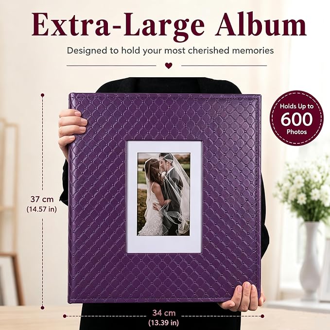 RECUTMS Photo Albums 4x6 Pictures, 600 Pockets Large Capacity Picture Album | Acid-Free Black Pages, Leather Cover, Dual Horizontal/Vertical Pockets, Custom Photo Cover, Perfect for Wedding, Family&Trave - Image 8