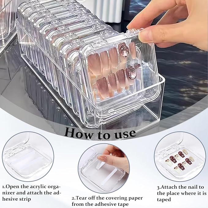 Press on nail storage 12 PCS Acrylic Nail Storage Box - Portable Versatile Organizer for Press - On Nails, Jewelry and More with 60 Pcs Adhesive Double Sided Tape - Image 4