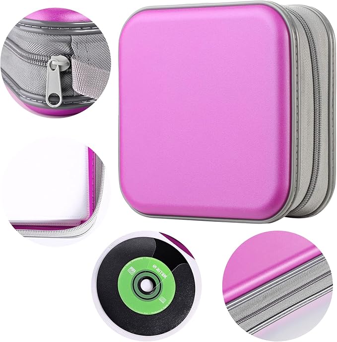 LIOVODE DVD Case, 48 Capacity Hard Plastic CD Case Holder for Car | DVD Storage, Hand Strap, Zipper Closure, Scratch-Resistant Sleeves, CD Storage for Music Blu-Ray Game Disc for Travel Office - Image 3