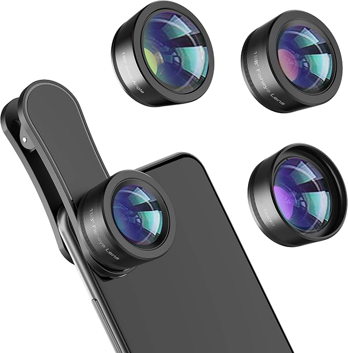 Phone Camera Lens,Upgraded 3 in 1 Phone Lens kit-198° Fisheye Lens + Macro Lens + 120° Wide Angle Lens,Clip on Cell Phone Lens Kit Compatible with Samsung Android Smartphones by LEKNES
