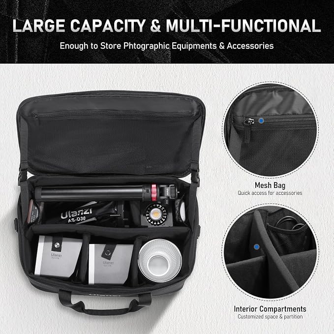 ULANZI Carrying Bag with Movable Foam Padded for Studio Light, Light Stands | Mini Softboxes, Durable Oxford Cloth Transit Bag Travel Case with Shoulder Strap & Handle, 17.13'' x 10.83'' x 8.27'',OM-01 - Image 3