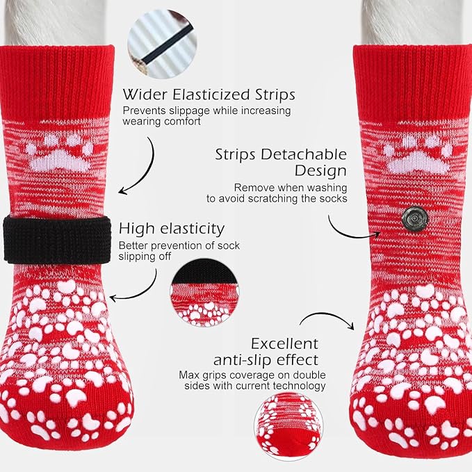 EXPAWLORER Anti Slip Dog Socks to Prevent Licking Paws, Dog Shoes for Hot Pavement, Dog Booties for Small Medium Large Senior Dogs, Traction Control Boots & Paw Protectors for Hardwood Floors - Image 2