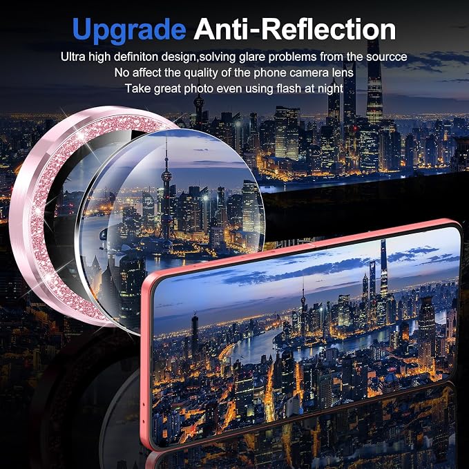 for Samsung Galaxy Z Flip 7 Camera Lens Protector, Individual Metal Ring Tempered Glass Lens Cover, [Strong Adsorption] Scratch Resistant Ultra-Thin HD Clear Lens Cover, 1 Set-Pink Sparkly - Image 4