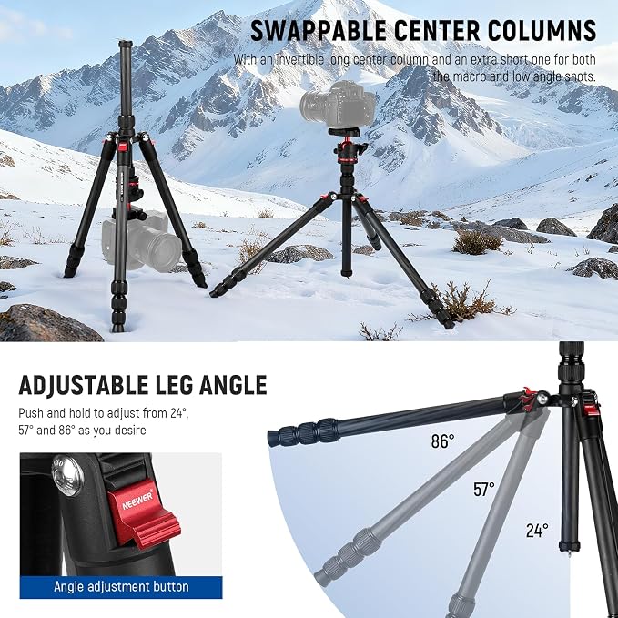 NEEWER Basics Carbon Fiber Travel Tripod, 64" Compact Lightweight Portable Camera Video Stand, Arca Type Ball Head & Cell Phone Holder Compatible with iPhone Video Recording, Max Load 13.2 lbs, TP17 - Image 4