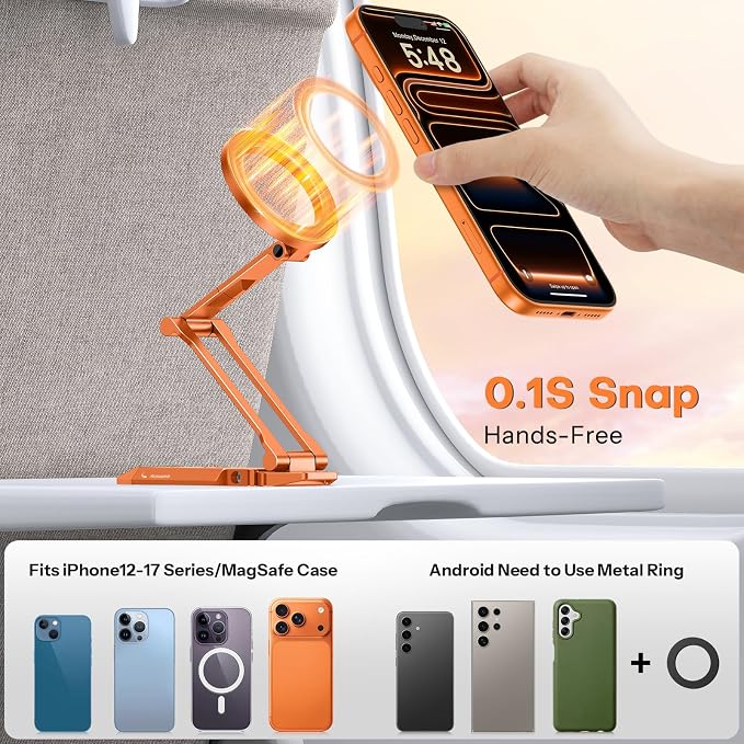 OMOTON TP06 Pro [Equipped Lanyard] 360° Rotating for MagSafe Tripod, Orange | Magnetic Phone Tripod for iPhone 17/16/15 Pro Max Air, Fold Selfie Stick with 1/4" Screw, Acra Fits Vlog, Gym, Travel - Image 9