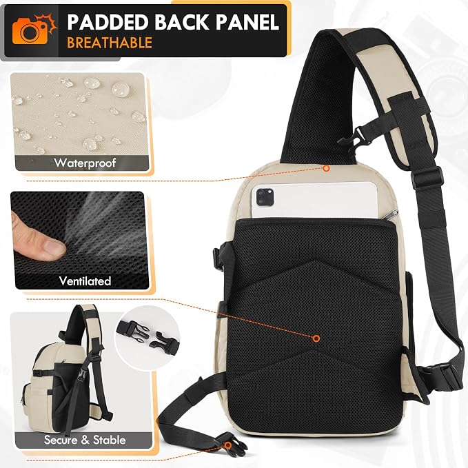 RAINSMORE Camera Sling Bag, Small Dslr/Mirrorless Camera Bag & Case | Waterproof Camera Bags for Photographers, with Removable Padded Insert & Tripod Holder, Compatible with Canon/Nikon/Sony/Fuji - Image 6