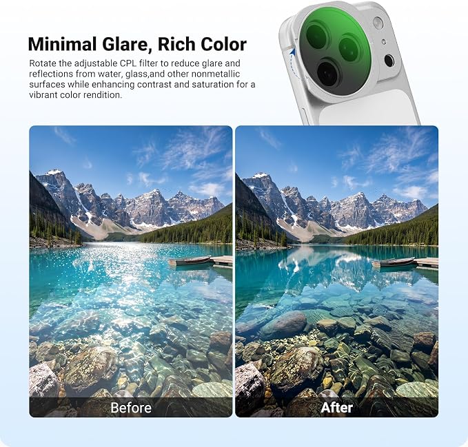NEEWER CPL + Variable ND Filter Compatible with iPhone 17 Pro Only, Magnetic Adjustable Circular Polarizer Neutral Density (ND2-32) Photography Accessories with Adhesive Backplate, Silver, FH-15 - Image 4