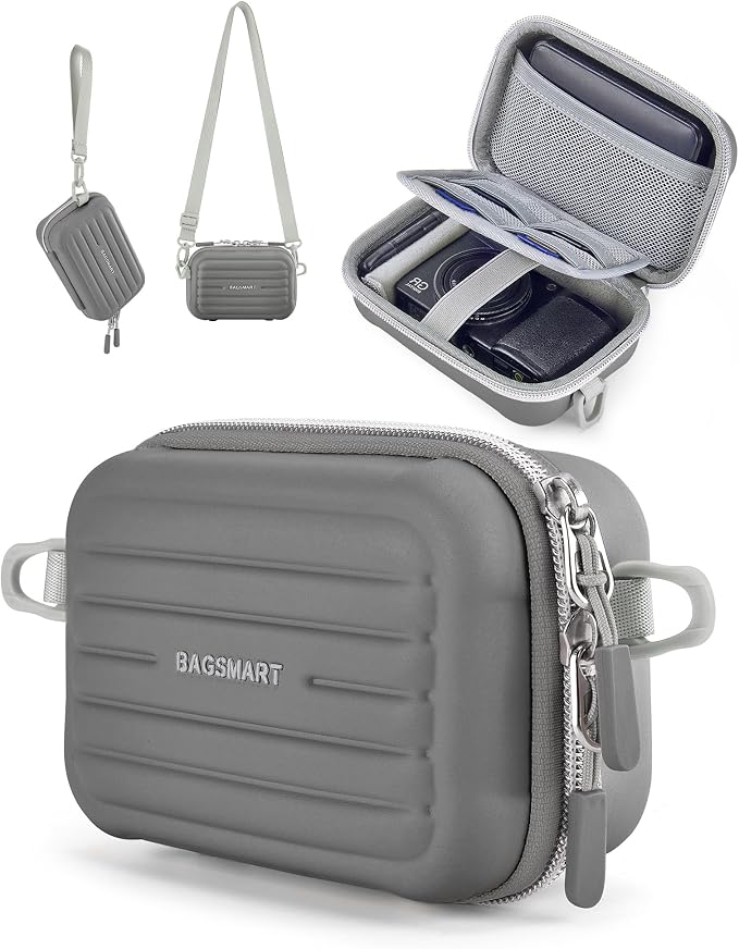 BAGSMART Digital Camera Case, Small Camera Bag with 2 Carrying Ways, Grey | Lightweight Camera Sling Bag for Canon Powershnot ELPH 180/190/Sony DSCW800/DSCW830, Waterproof & Protective by BAGSMART