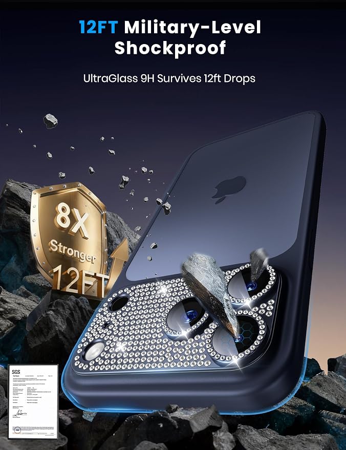 Hoerrye for iPhone 17 Pro Max Camera Lens Protector - Bling Diamond | Military Grade Protection, Keep Lens Original Design, 9H Tempered Glass Camera Cover Screen Protector - Image 5