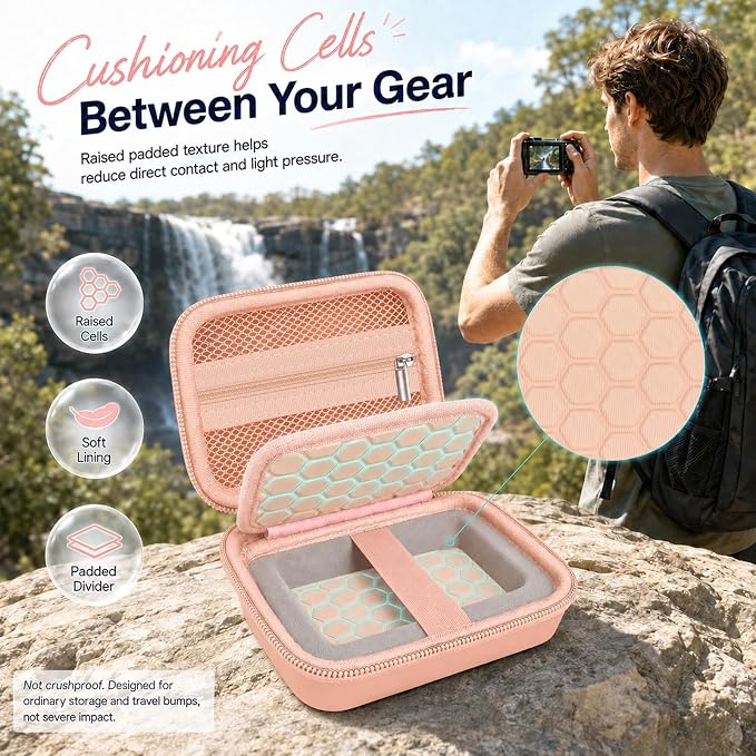 Comecase Camera Case for Kodak PIXPRO FZ55/FZ45/ for CAMKORY, Tiffany Pink | Hard EVA Shell, Padded Divider and 2 SD Card Slots Organize a Compact Camera, Charger and Cable for Travel. Case Only. - Image 3