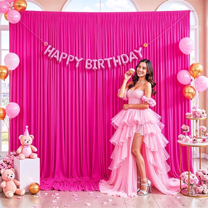 Fuchsia Backdrop Curtain for Parties Birthday Party Wrinkle Free Hot Pink Photo Curtains Backdrop Drapes Fabric Decoration for Wedding 5ft x 7ft,2 Panels - Image 2