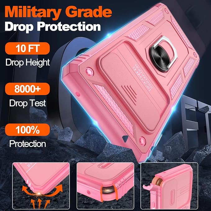 for Google Pixel 6 Pro Case with Slide Camera Cover & Screen Protector (2 PCS), Pixel 6 Pro Case Build in 360° Rotating Ring Kickstand, Military Grade Protective Case for Google 6 Pro Case, Pink - Image 2