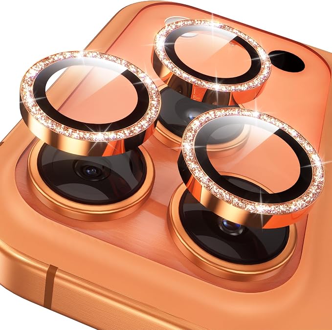 YWXTW Camera Lens Protector for iPhone 17 Pro/iPhone 17 Pro Max, [1 Step Installation Tray] Tempered Glass Screen Protector Metal Individual Camera Cover Accessories Case Friendly (Glitter Orange) by YWXTW