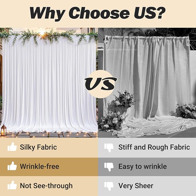 32ftx10ft Wrinkle Free White Backdrop Curtain - 10 Feet Photography Backdrop Drapes, Silky Polyester Back Drop Cloth for Wedding Baby Shower Balloon Arch Background - Image 5