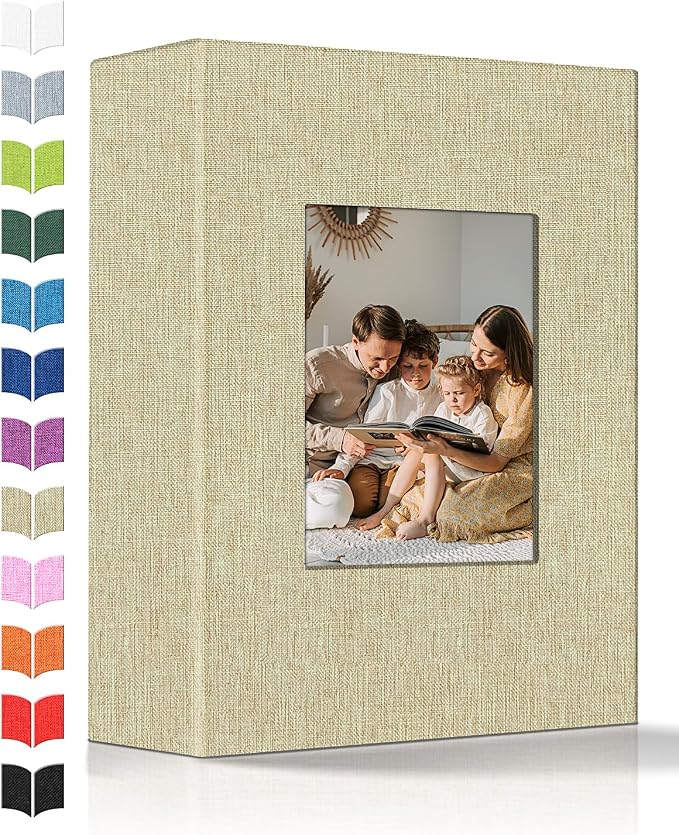 Artfeel Photo Album 4x6 with 100 Pockets,Slip-in Picture Albums,Linen Cover Memory Book with Front Window,White Page Vertical Photo Book for Wedding,Family,Anniversare,Baby,Vacation by Artfeel