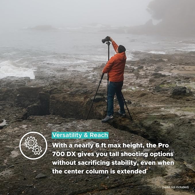SLIK Pro 700 DX Black Tripod Legs 71" - AMT Alloy, Supports Up to 44lbs | For Telephoto Lenses, Spotting Scopes & Filmmaking Cameras - 40% Greater Weight-to-Strength - 2-Part Center Column - Image 8
