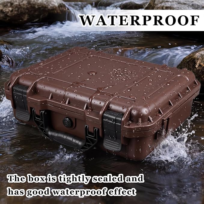 Relaxweex 1 Pcs Waterproof Hard Case with DIY Customizable Foam Insert Portable Protective Case with Knife for Camera Drones Equipments Tools Test Instruments(Brown,14.3 x 11.4 x 4.5 Inch) - Image 5