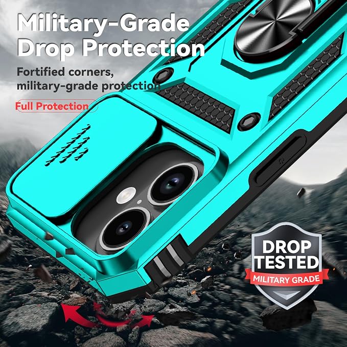 SunStory Compatible with iPhone 17 Case with HD Screen Protector & Slide Camera Cover & Rotated Ring Kickstand, [Military-Grade] iPhone Case for iPhone 17, Teal - Image 6