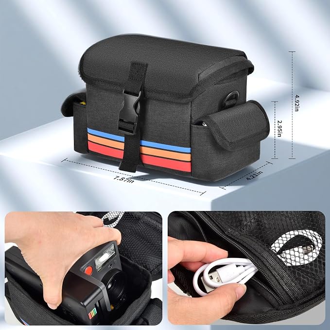 Camera Case Compatible with Polaroid Now, Now+ & OneStep+, Crossbody Bag | Custom-Fit Camera Bag for Polaroid Now 2nd/3rd Gen, With A Shoulder Strap And Organized Accessory Storage - Grey - Image 4