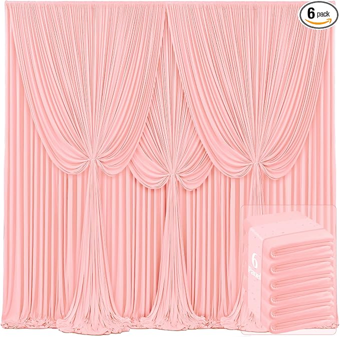 6 Panels Blush Pink Backdrop Curtains for Wedding Party Wrinkle Free Backdrops Curtain Drapes Fabric Decorations Photo Back Drop Cloth for Baby Shower Photography Stage Reception 30ft(W) x 12ft(H) by Tao-GePartyDecorations