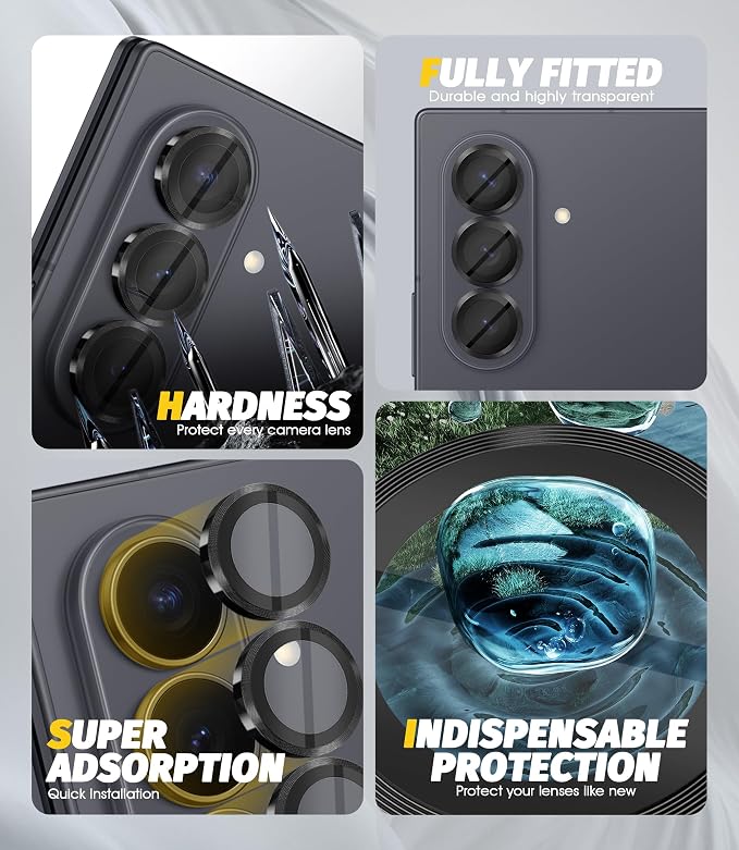 Orzero (2 Sets Camera Lens Protector for Samsung Galaxy Z Fold 8 Ultra, [EZ Install] [Case-Friendly] 9H Tempered Glass CD Pattern Lens Cover, Military-Grade Shockproof, HD Clarity Anti-Glare - Black - Image 2