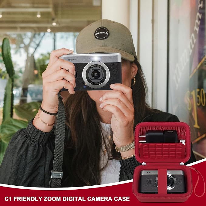 Canboc Carrying Case for KODAK PIXPRO C1 Friendly Zoom Digital Camera | For Canon PowerShot ELPH 360 HS A/ 360 HS/ 360/ IXY 650 Digital Camera, Mesh Pocket fit Cable, SD Card, Red (Case Only) - Image 7
