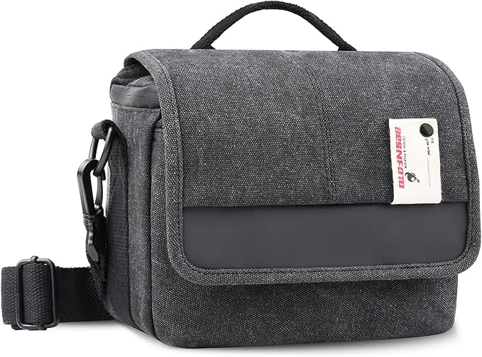 Camera Bag Purse Small Messenger Shoulder Bag for Mirrorless DSLR Camera Waterproof Canvas Compact Photography Case, Black Gray by Besnfoto